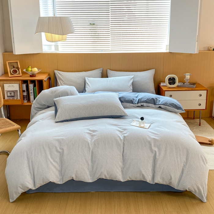 91家纺网 家纺一手货源 找家纺 恋人优选 2025新款条纹全棉纯棉水洗系列单被套 被套单件 流年雾蓝