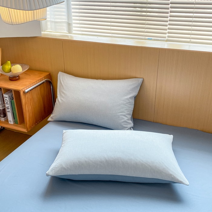 91家纺网 家纺一手货源 找家纺 恋人优选 2025新款条纹全棉纯棉水洗系列单被套 被套单件 流年雾蓝