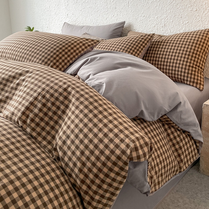 恋人优选 2025新款条纹全棉纯棉水洗系列单被套 被套单件 素格-咖