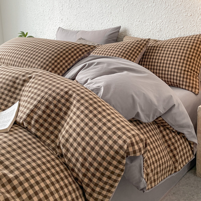 91家纺网 家纺一手货源 找家纺 恋人优选 2025新款条纹全棉纯棉水洗系列单被套 被套单件 素格-咖