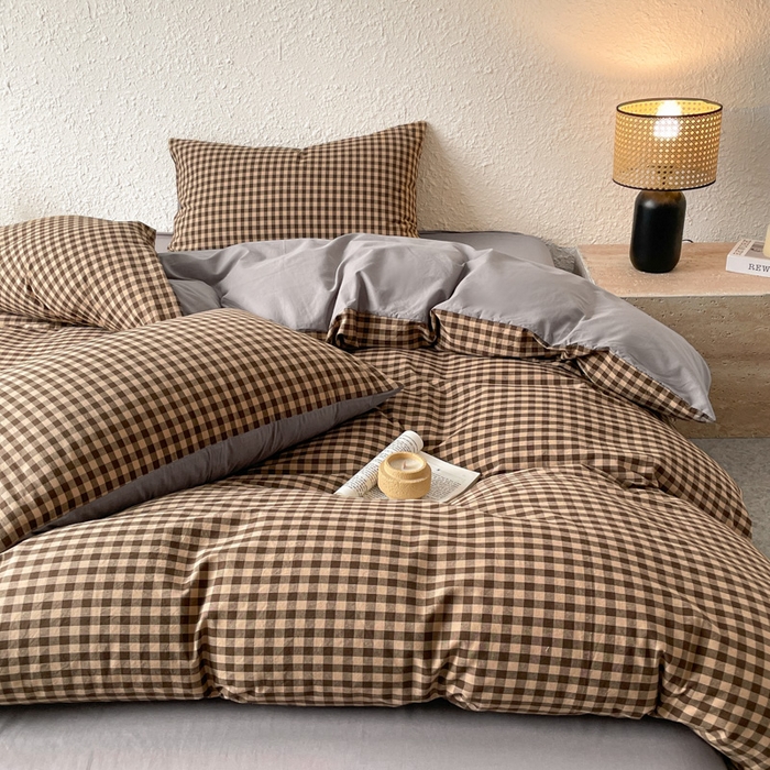 91家纺网 家纺一手货源 找家纺 恋人优选 2025新款条纹全棉纯棉水洗系列单被套 被套单件 素格-咖