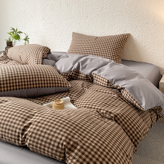 91家纺网 家纺一手货源 找家纺 恋人优选 2025新款条纹全棉纯棉水洗系列单被套 被套单件 素格-咖