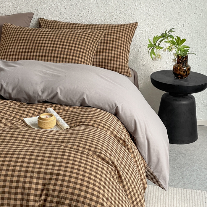 91家纺网 家纺一手货源 找家纺 恋人优选 2025新款条纹全棉纯棉水洗系列单被套 被套单件 素格-咖