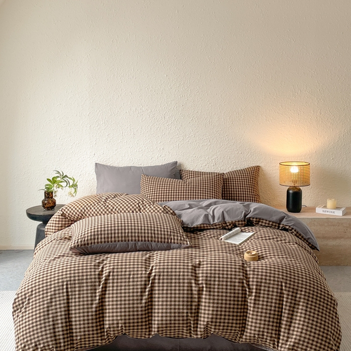 91家纺网 家纺一手货源 找家纺 恋人优选 2025新款条纹全棉纯棉水洗系列单被套 被套单件 素格-咖