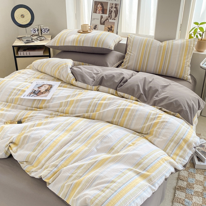 91家纺网 家纺一手货源 找家纺 恋人优选 2025新款条纹全棉纯棉水洗系列四件套 西蒙-黄