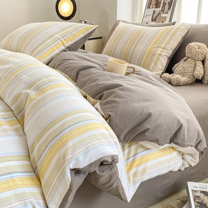 91家纺网 家纺一手货源 找家纺 恋人优选 2025新款条纹全棉纯棉水洗系列四件套 西蒙-黄