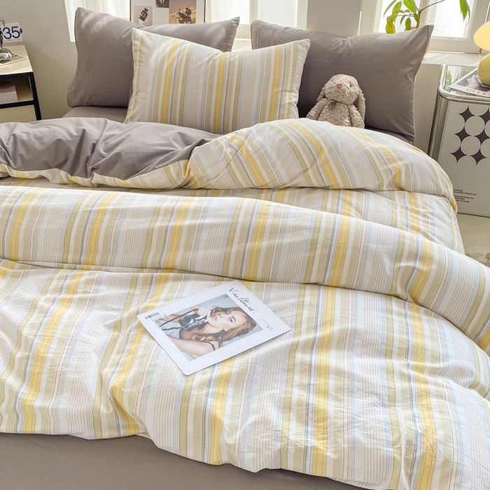 91家纺网 家纺一手货源 找家纺 恋人优选 2025新款条纹全棉纯棉水洗系列四件套 西蒙-黄