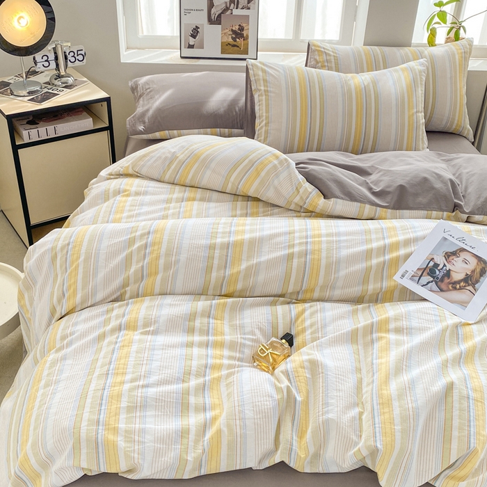 91家纺网 家纺一手货源 找家纺 恋人优选 2025新款条纹全棉纯棉水洗系列四件套 西蒙-黄