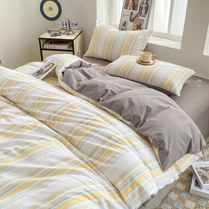 91家纺网 家纺一手货源 找家纺 恋人优选 2025新款条纹全棉纯棉水洗系列四件套 西蒙-黄