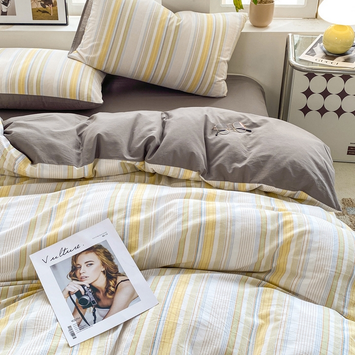 91家纺网 家纺一手货源 找家纺 恋人优选 2025新款条纹全棉纯棉水洗系列四件套 西蒙-黄