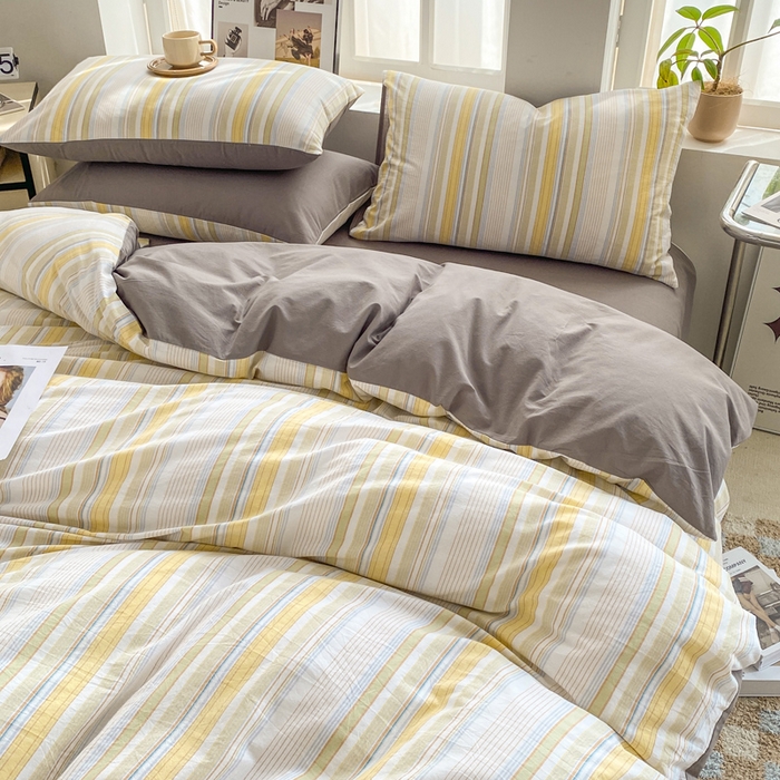 91家纺网 家纺一手货源 找家纺 恋人优选 2025新款条纹全棉纯棉水洗系列四件套 西蒙-黄