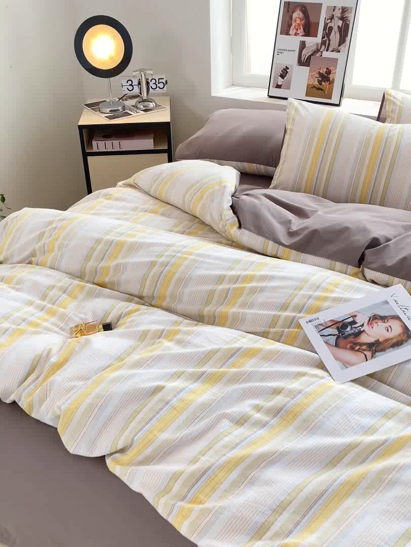 91家纺网 家纺一手货源 找家纺 恋人优选 2025新款条纹全棉纯棉水洗系列四件套 西蒙-黄