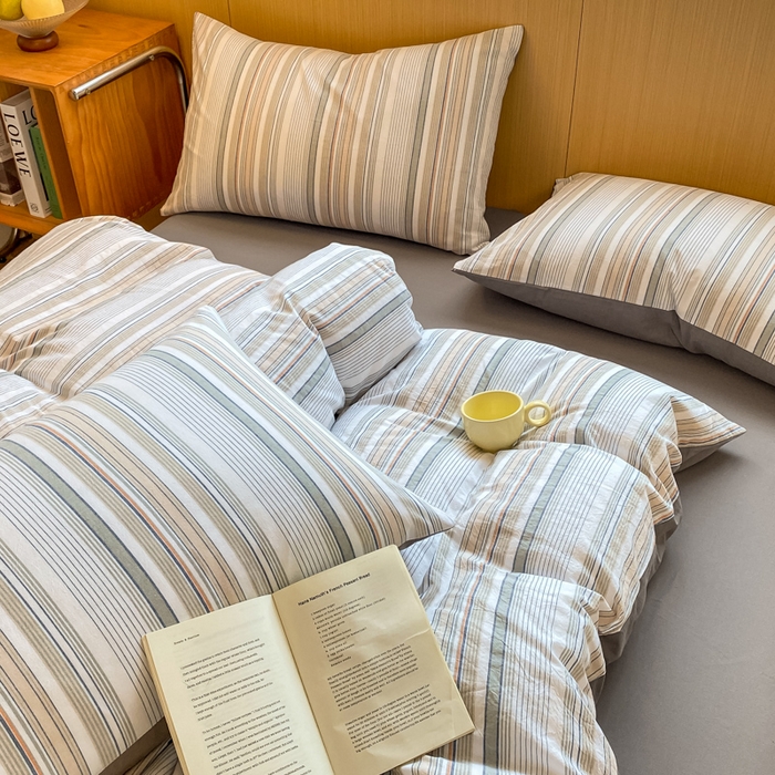 91家纺网 家纺一手货源 找家纺 恋人优选 2025新款条纹全棉纯棉水洗系列四件套 西蒙-灰