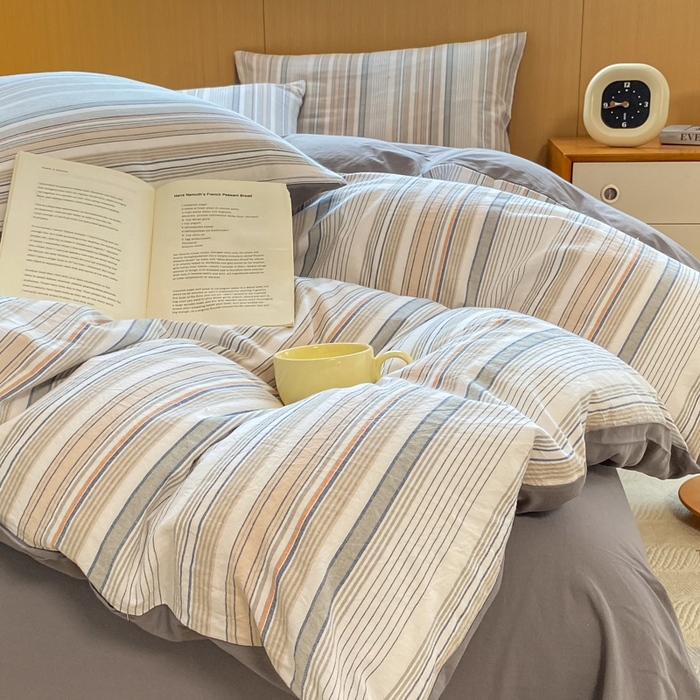 91家纺网 家纺一手货源 找家纺 恋人优选 2025新款条纹全棉纯棉水洗系列四件套 西蒙-灰