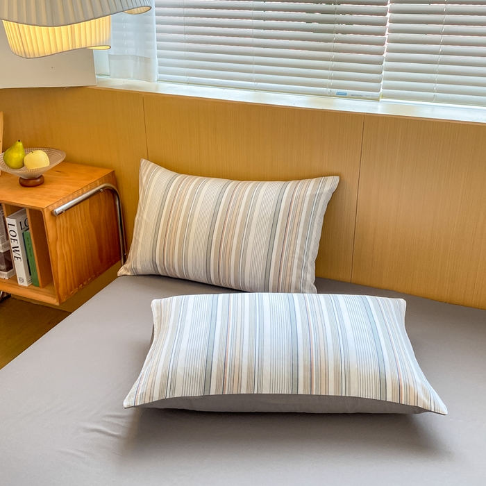 91家纺网 家纺一手货源 找家纺 恋人优选 2025新款条纹全棉纯棉水洗系列四件套 西蒙-灰