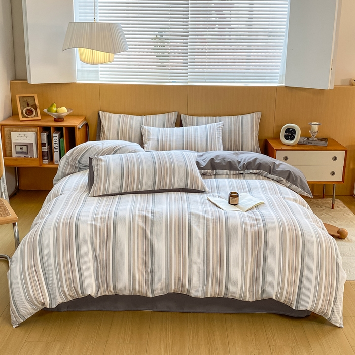 91家纺网 家纺一手货源 找家纺 恋人优选 2025新款条纹全棉纯棉水洗系列四件套 西蒙-灰