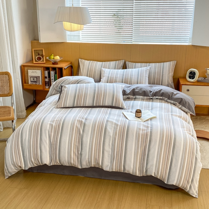 91家纺网 家纺一手货源 找家纺 恋人优选 2025新款条纹全棉纯棉水洗系列四件套 西蒙-灰