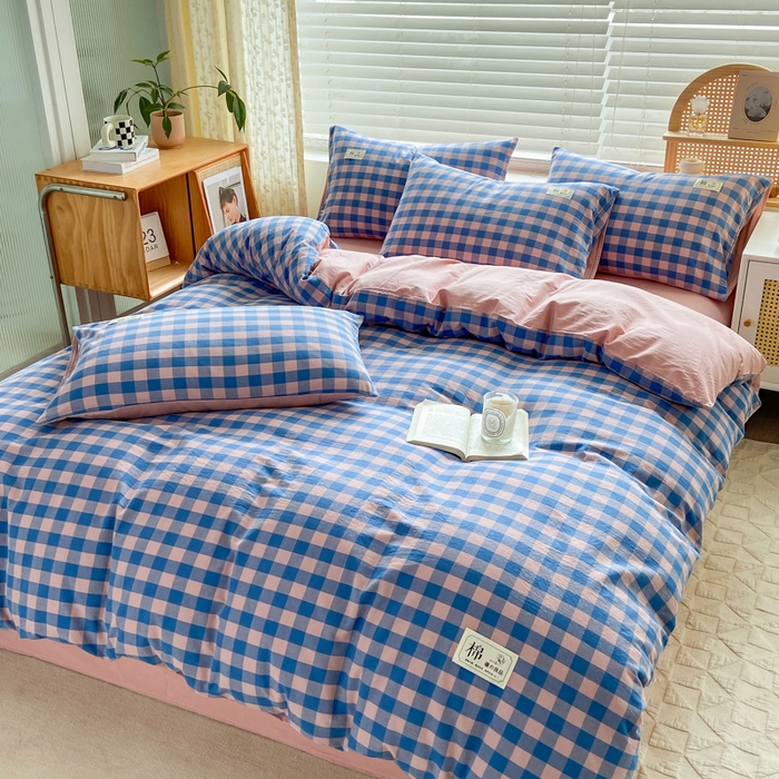 91家纺网 家纺一手货源 找家纺 恋人优选 2025新款A类全棉纯棉水洗棉系列(AB版)单被套 被套单件 蓝玉格(AB版)