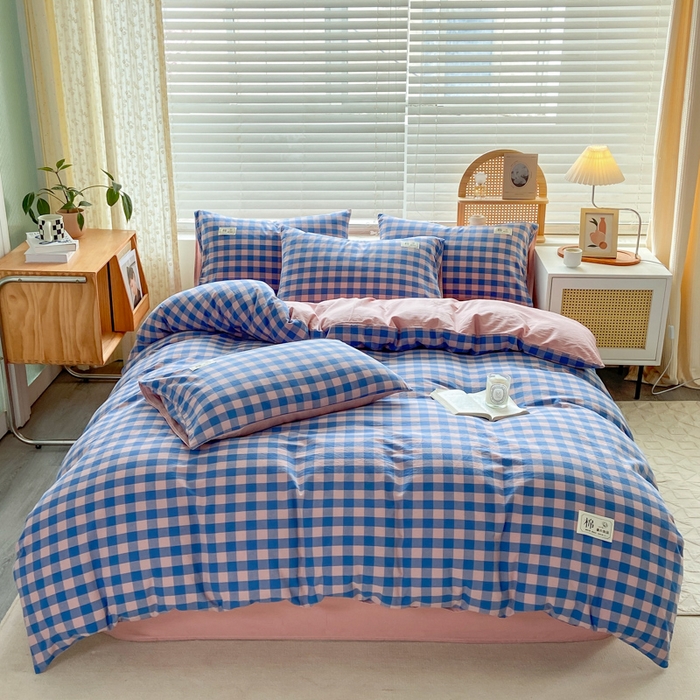 91家纺网 家纺一手货源 找家纺 恋人优选 2025新款A类全棉纯棉水洗棉系列(AB版)单被套 被套单件 蓝玉格(AB版)