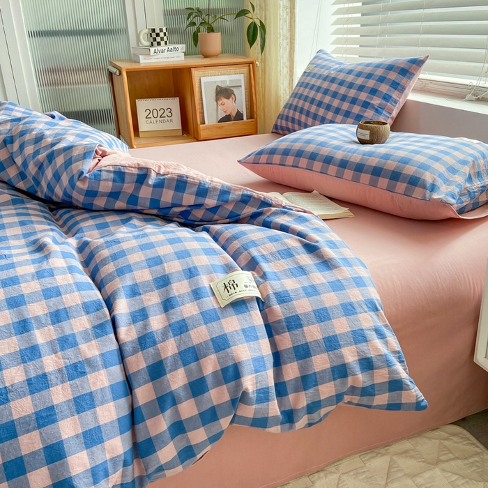 91家纺网 家纺一手货源 找家纺 恋人优选 2025新款A类全棉纯棉水洗棉系列(AB版)单被套 被套单件 蓝玉格(AB版)