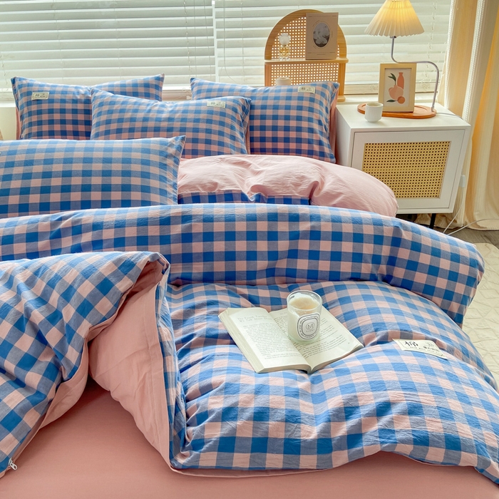 91家纺网 家纺一手货源 找家纺 恋人优选 2025新款A类全棉纯棉水洗棉系列(AB版)单被套 被套单件 蓝玉格(AB版)