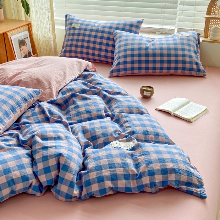 91家纺网 家纺一手货源 找家纺 恋人优选 2025新款A类全棉纯棉水洗棉系列(AB版)单被套 被套单件 蓝玉格(AB版)