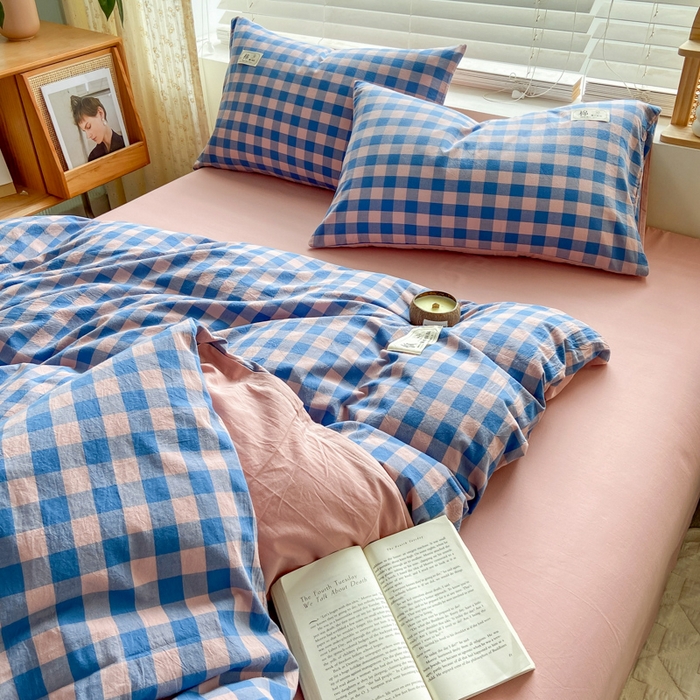 91家纺网 家纺一手货源 找家纺 恋人优选 2025新款A类全棉纯棉水洗棉系列(AB版)单被套 被套单件 蓝玉格(AB版)