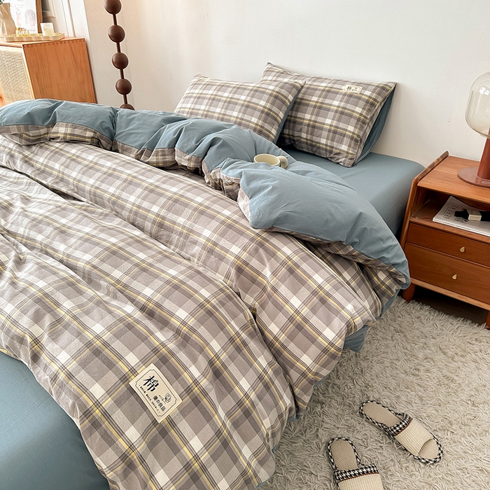 恋人优选 2025新款A类全棉纯棉水洗棉系列(AB版)单被套 被套单件 莫妮灰+浅兰(AB版)