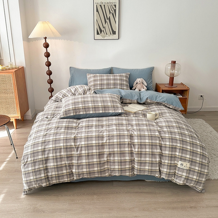 91家纺网 家纺一手货源 找家纺 恋人优选 2025新款A类全棉纯棉水洗棉系列(AB版)单被套 被套单件 莫妮灰+浅兰(AB版)