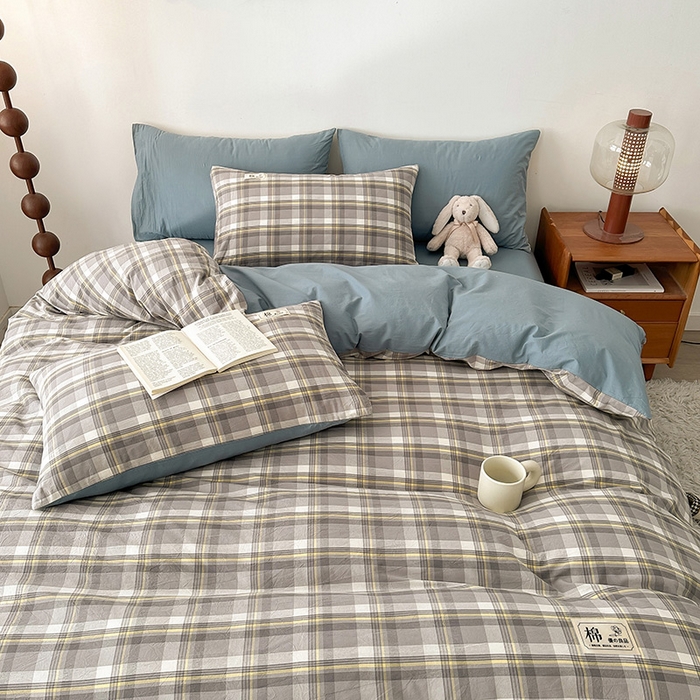 91家纺网 家纺一手货源 找家纺 恋人优选 2025新款A类全棉纯棉水洗棉系列(AB版)单被套 被套单件 莫妮灰+浅兰(AB版)