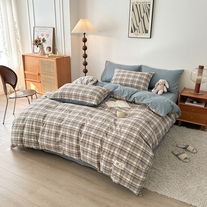 91家纺网 家纺一手货源 找家纺 恋人优选 2025新款A类全棉纯棉水洗棉系列(AB版)单被套 被套单件 莫妮灰+浅兰(AB版)