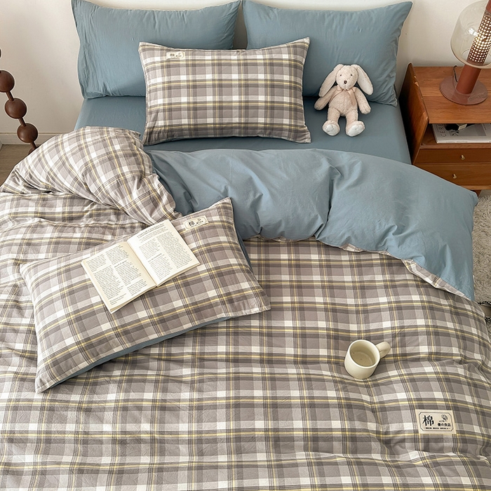 91家纺网 家纺一手货源 找家纺 恋人优选 2025新款A类全棉纯棉水洗棉系列(AB版)单被套 被套单件 莫妮灰+浅兰(AB版)