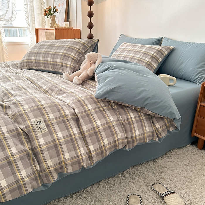 91家纺网 家纺一手货源 找家纺 恋人优选 2025新款A类全棉纯棉水洗棉系列(AB版)单被套 被套单件 莫妮灰+浅兰(AB版)