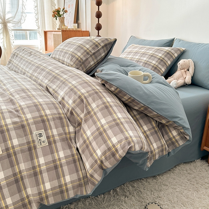 91家纺网 家纺一手货源 找家纺 恋人优选 2025新款A类全棉纯棉水洗棉系列(AB版)单被套 被套单件 莫妮灰+浅兰(AB版)