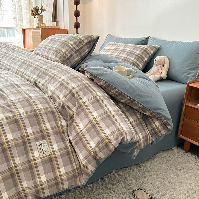 91家纺网 家纺一手货源 找家纺 恋人优选 2025新款A类全棉纯棉水洗棉系列(AB版)单被套 被套单件 莫妮灰+浅兰(AB版)