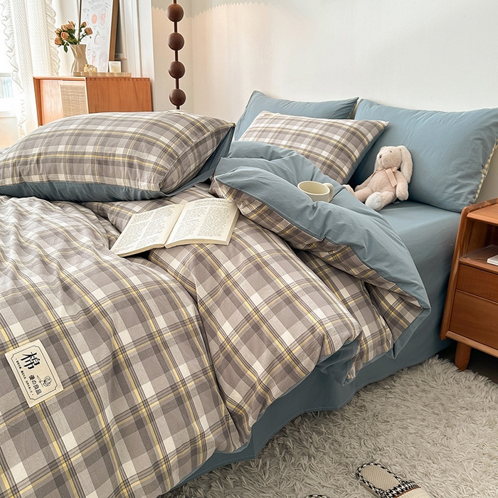 91家纺网 家纺一手货源 找家纺 恋人优选 2025新款A类全棉纯棉水洗棉系列(AB版)单被套 被套单件 莫妮灰+浅兰(AB版)