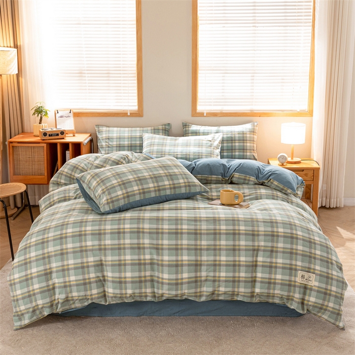 91家纺网 家纺一手货源 找家纺 恋人优选 2025新款A类全棉纯棉水洗棉系列(AB版)单被套 被套单件 莫妮绿+浅兰(AB版)