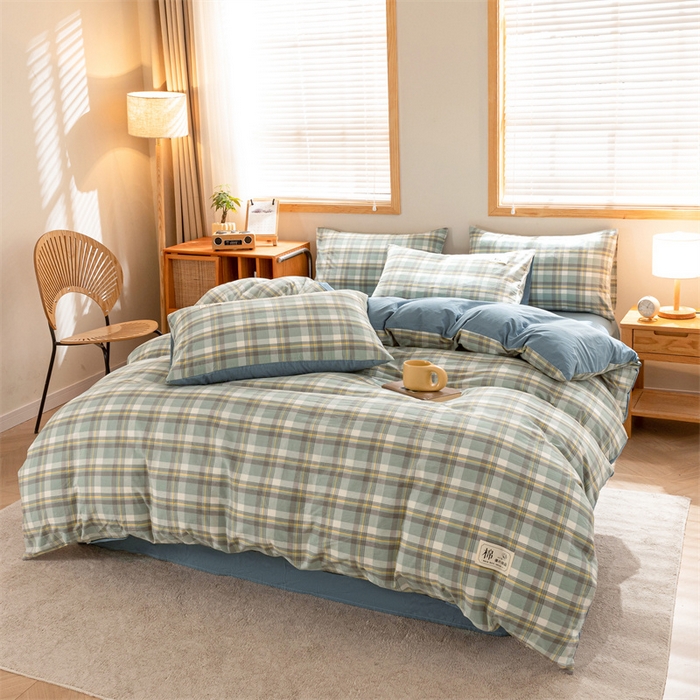 91家纺网 家纺一手货源 找家纺 恋人优选 2025新款A类全棉纯棉水洗棉系列(AB版)单被套 被套单件 莫妮绿+浅兰(AB版)