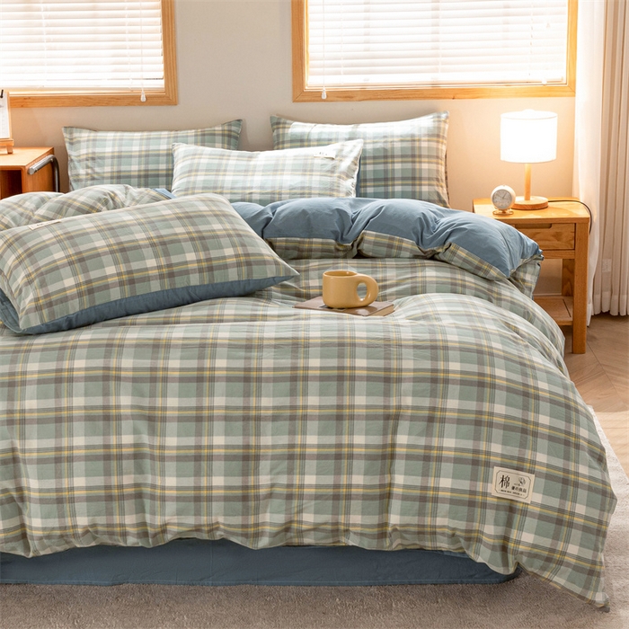 91家纺网 家纺一手货源 找家纺 恋人优选 2025新款A类全棉纯棉水洗棉系列(AB版)单被套 被套单件 莫妮绿+浅兰(AB版)