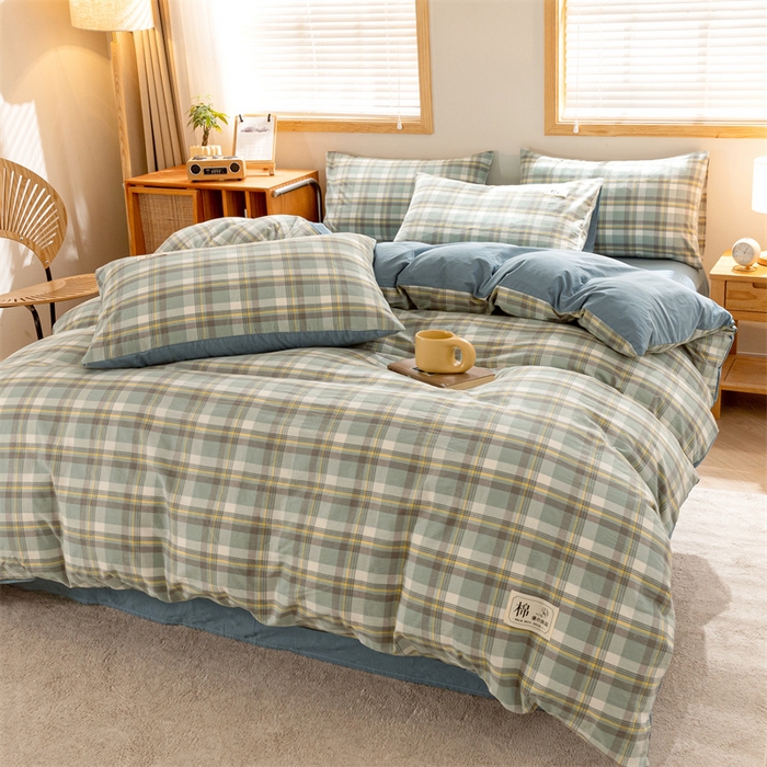 91家纺网 家纺一手货源 找家纺 恋人优选 2025新款A类全棉纯棉水洗棉系列(AB版)单被套 被套单件 莫妮绿+浅兰(AB版)