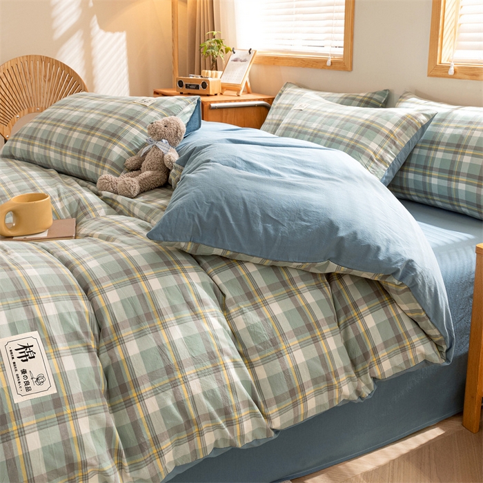 91家纺网 家纺一手货源 找家纺 恋人优选 2025新款A类全棉纯棉水洗棉系列(AB版)单被套 被套单件 莫妮绿+浅兰(AB版)