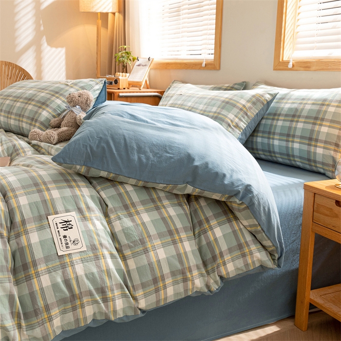 91家纺网 家纺一手货源 找家纺 恋人优选 2025新款A类全棉纯棉水洗棉系列(AB版)单被套 被套单件 莫妮绿+浅兰(AB版)