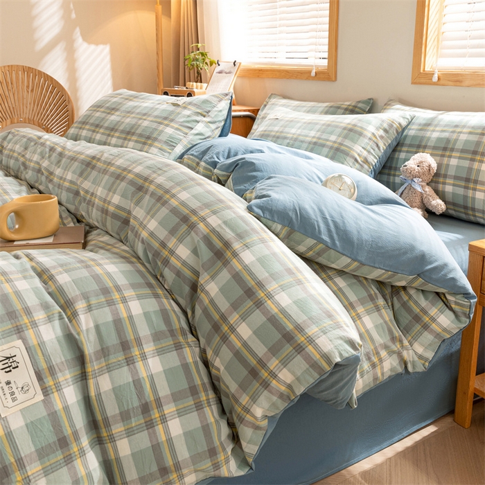 91家纺网 家纺一手货源 找家纺 恋人优选 2025新款A类全棉纯棉水洗棉系列(AB版)单被套 被套单件 莫妮绿+浅兰(AB版)