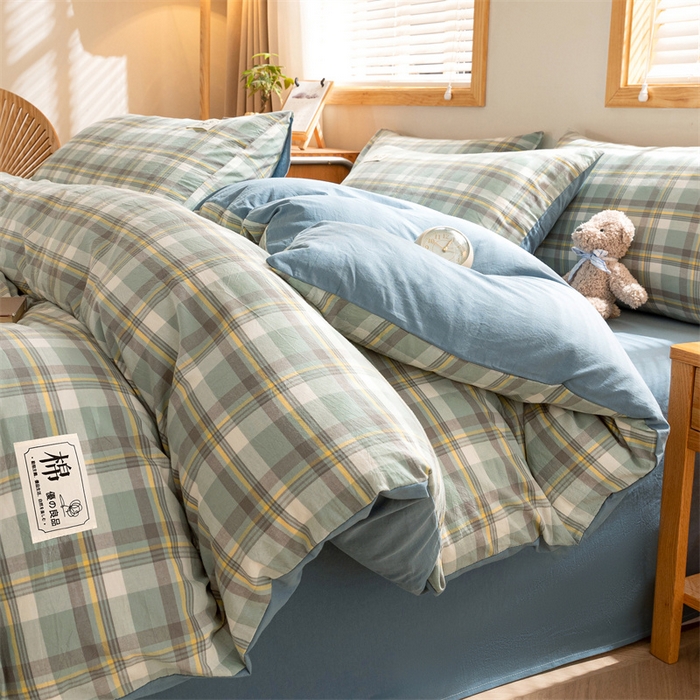 91家纺网 家纺一手货源 找家纺 恋人优选 2025新款A类全棉纯棉水洗棉系列(AB版)单被套 被套单件 莫妮绿+浅兰(AB版)