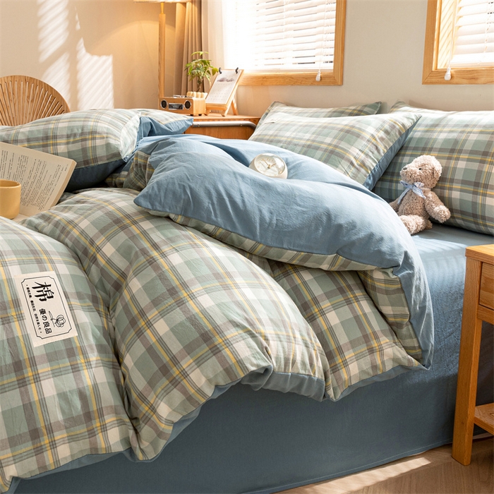 91家纺网 家纺一手货源 找家纺 恋人优选 2025新款A类全棉纯棉水洗棉系列(AB版)单被套 被套单件 莫妮绿+浅兰(AB版)