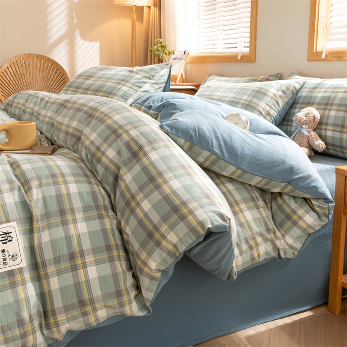 91家纺网 家纺一手货源 找家纺 恋人优选 2025新款A类全棉纯棉水洗棉系列(AB版)单被套 被套单件 莫妮绿+浅兰(AB版)