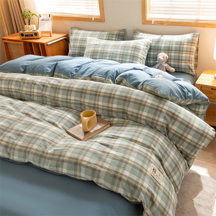 91家纺网 家纺一手货源 找家纺 恋人优选 2025新款A类全棉纯棉水洗棉系列(AB版)单被套 被套单件 莫妮绿+浅兰(AB版)