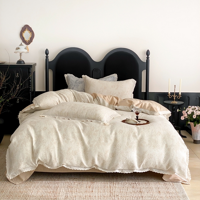 91家纺网 家纺一手货源 找家纺 （总）梦享生活家居2025新款色织全棉双层纱提花四件套