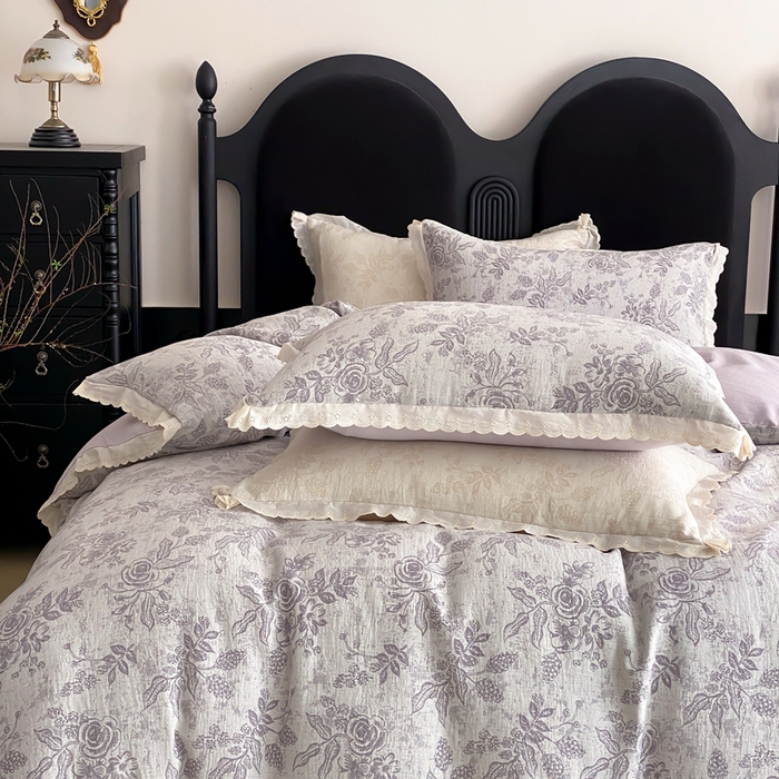 91家纺网 家纺一手货源 找家纺 （总）梦享生活家居2025新款色织全棉双层纱提花四件套