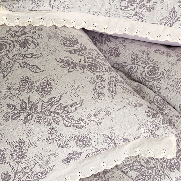 91家纺网 家纺一手货源 找家纺 梦享生活家居2025新款色织全棉双层纱提花四件套 洛莉紫